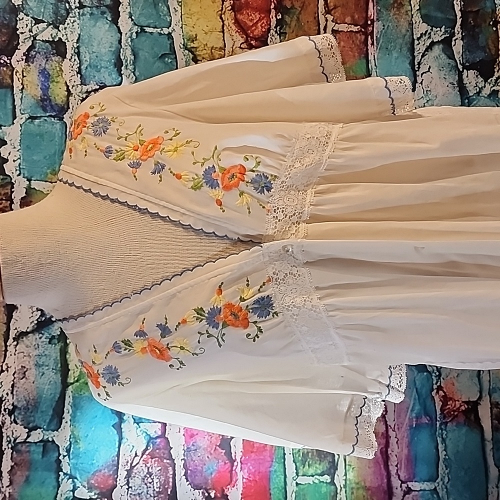 Vintage Floral Embroidery Prairie Dress with Lace AS IS